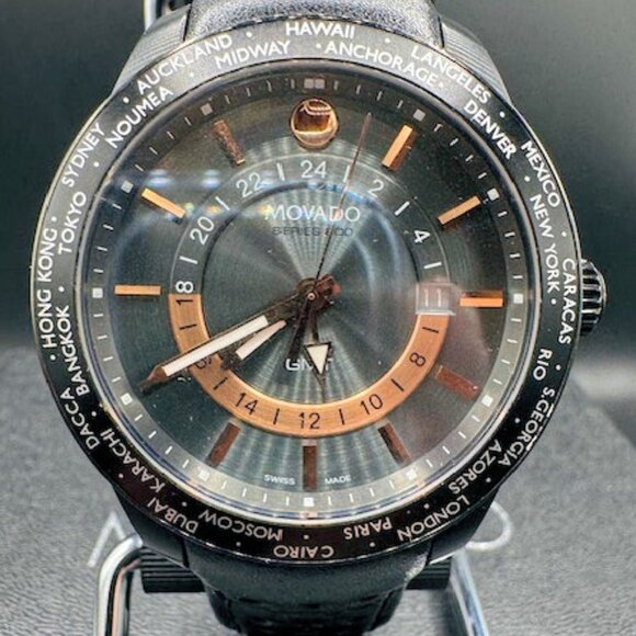 Movado Black Series 800 GMT World-Time 24 Hr Steel Watch Model 2600118 - Picture 2 of 13